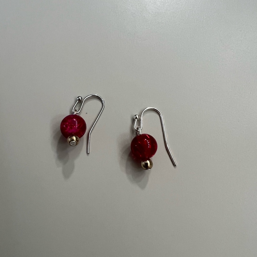 New red crackle glass petite Minimalist earrings hand crafted